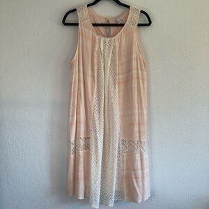 Cato Tropical Peachy Pink Lace Inset Dress